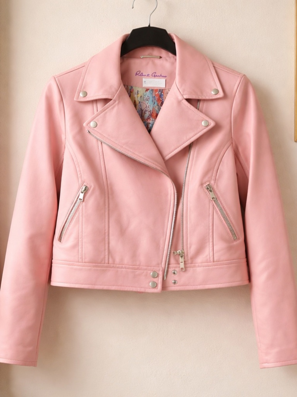 Robert Graham Pastel Pink Leather Moto Jacket